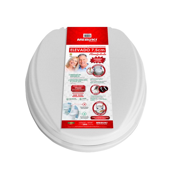 Assento Sanitário Oval Elevado 7,5cm Almofadado Mebuki