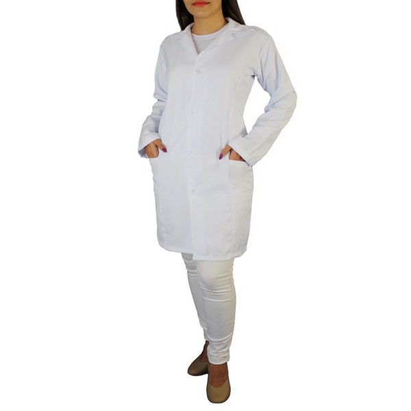 Jaleco Oxford Feminino Gola Tradicional Sem Punho Manga Longa