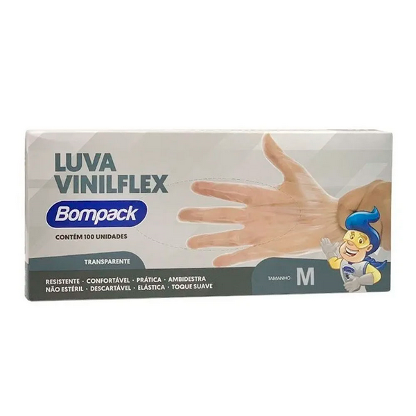 Luva Plástica Descartável Vinilflex P, M, G Bompack