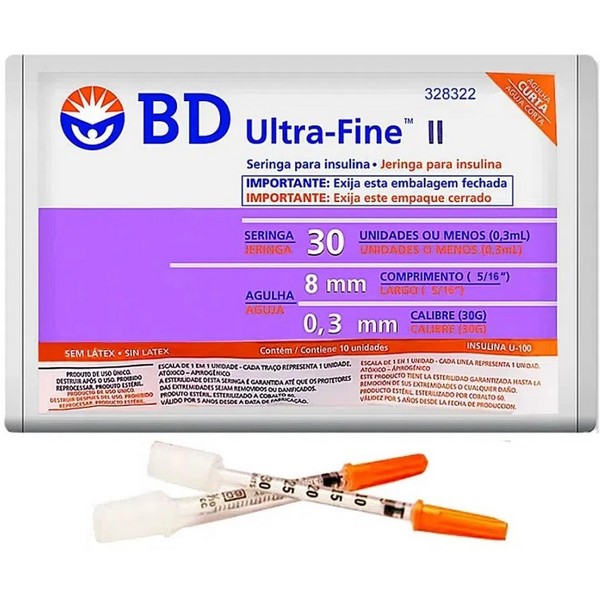 Seringa Descartável Para Insulina 8x0,30mm BD Ultra-Fine 30un